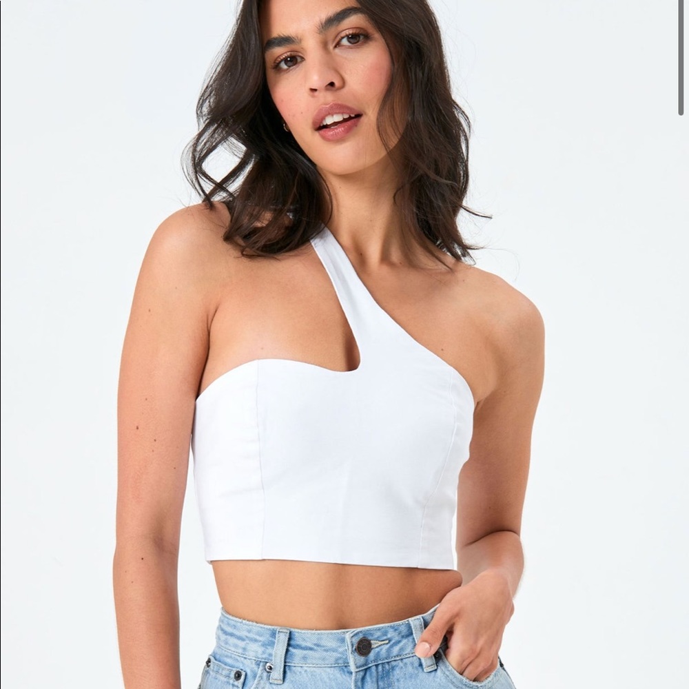 White one shoulder crop top from Glassons